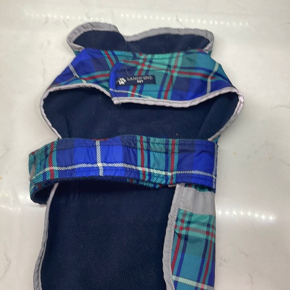 LANDS’ END plaid Doggie coat small